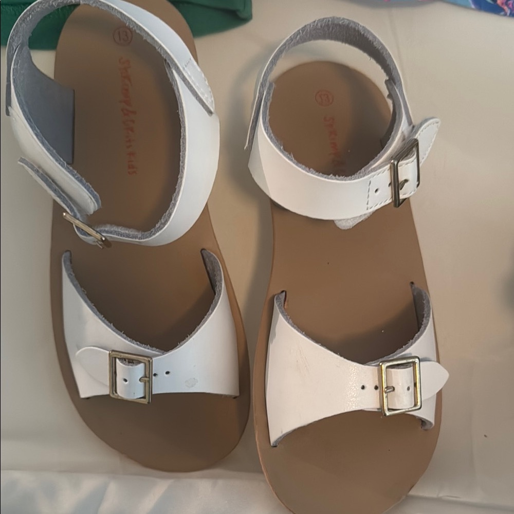 Salt Water White and Tan Sandals with Adjustable Straps